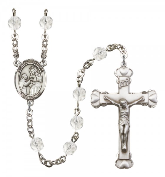 Women's St. John of God Birthstone Rosary - Crystal