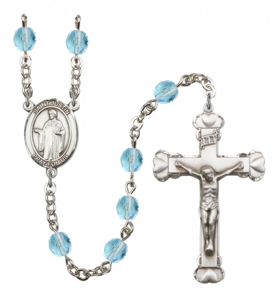 Women's St. Justin Birthstone Rosary - Aqua