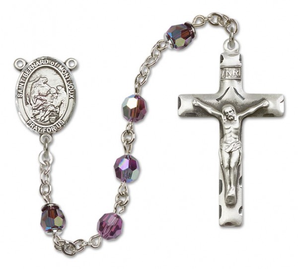 St. Bernard of Montjoux Sterling Silver Heirloom Rosary Squared Crucifix - Amethyst
