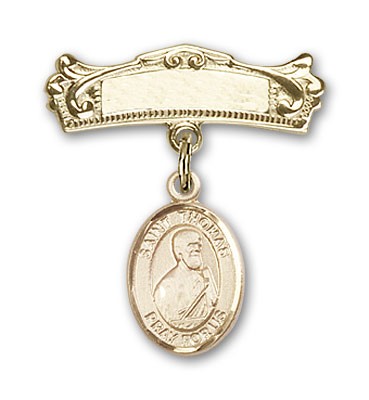 Pin Badge with St. Thomas the Apostle Charm and Arched Polished Engravable Badge Pin - Gold Tone