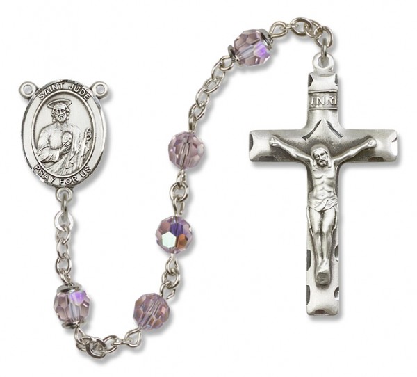 St. Jude Thaddeus Sterling Silver Heirloom Rosary Squared Crucifix - Light Amethyst