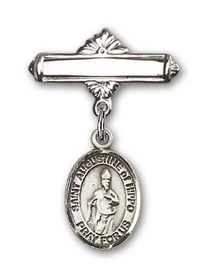 Pin Badge with St. Augustine of Hippo Charm and Polished Engravable Badge Pin - Silver tone