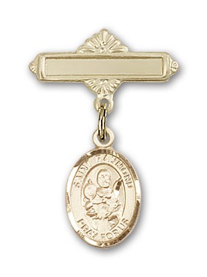 Pin Badge with St. Raymond Nonnatus Charm and Polished Engravable Badge Pin - 14K Solid Gold
