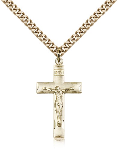 Women's Etched Border Crucifix Medal - 14KT Gold Filled