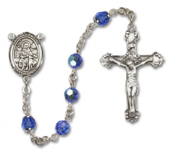 St. Germaine Cousin Sterling Silver Heirloom Rosary Fancy Crucifix - Sapphire