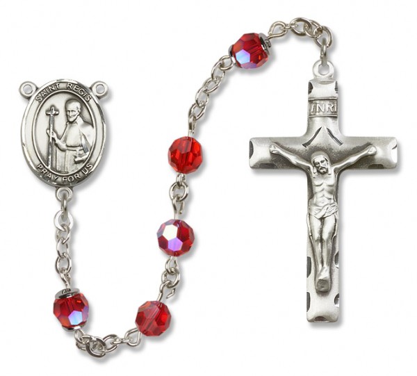 St. Regis Sterling Silver Heirloom Rosary Squared Crucifix - Ruby Red