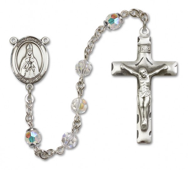 St. Blaise Sterling Silver Heirloom Rosary Squared Crucifix - Crystal