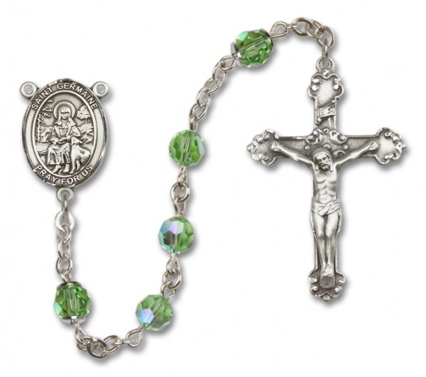 St. Germaine Cousin Sterling Silver Heirloom Rosary Fancy Crucifix - Peridot