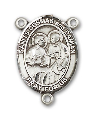 Sts. Cosmas &amp; Damian Rosary Centerpiece Sterling Silver or Pewter - Sterling Silver