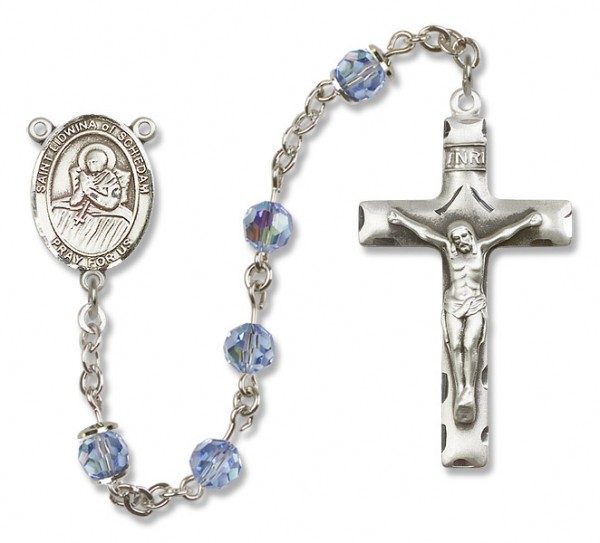 St. Lidwina of Schiedam Sterling Silver Heirloom Rosary Squared Crucifix - Light Sapphire