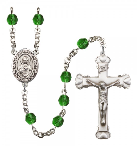 Women's Corazon Inmaculado de Maria Birthstone Rosary - Emerald Green