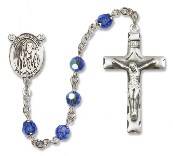 St. Polycarp of Smyrna Sterling Silver Heirloom Rosary Squared Crucifix - Sapphire