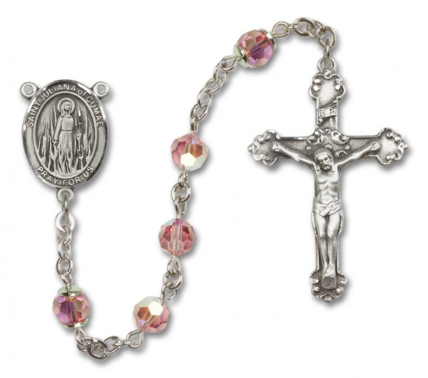 St. Juliana Sterling Silver Heirloom Rosary Fancy Crucifix - Light Rose