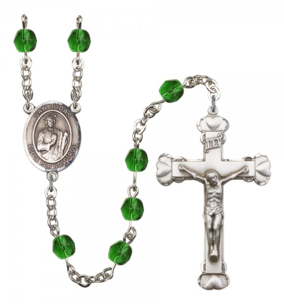 Women's San Judas Birthstone Rosary - Emerald Green