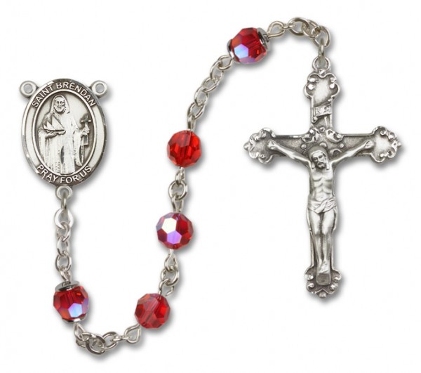 St. Brendan Sterling Silver Heirloom Rosary Fancy Crucifix - Ruby Red