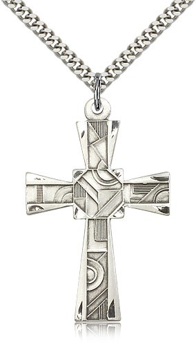 Men's Mosaic Cross Pendant - Sterling Silver