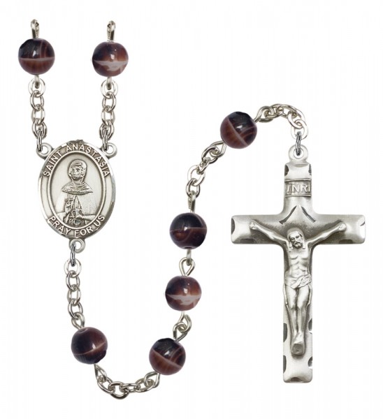 Men's St. Anastasia Silver Plated Rosary - Brown