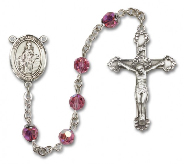 St. Cornelius Sterling Silver Heirloom Rosary Fancy Crucifix - Rose