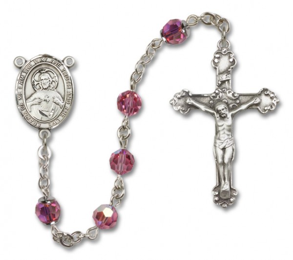 Scapular Sterling Silver Heirloom Rosary Fancy Crucifix - Rose