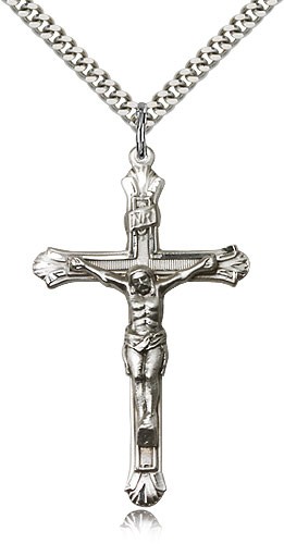 Men's Slim Textured Crucifix Necklace - Sterling Silver