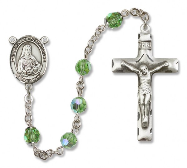 Our Lady of the Railroad Sterling Silver Heirloom Rosary Squared Crucifix - Peridot