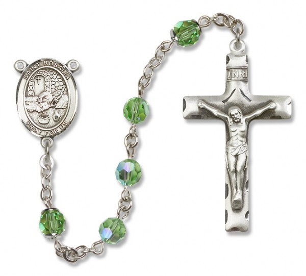 St. Rosalia Sterling Silver Heirloom Rosary Squared Crucifix - Peridot