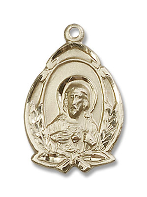 Wheat and Ribbon Scapular Medal - 14K Solid Gold