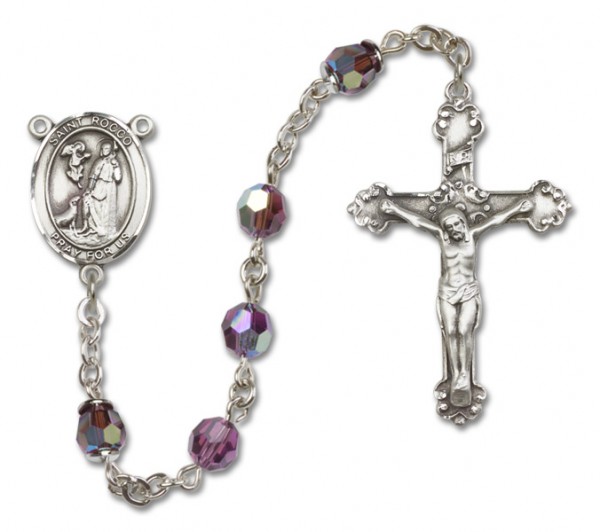 St. Rocco Sterling Silver Heirloom Rosary Fancy Crucifix - Amethyst