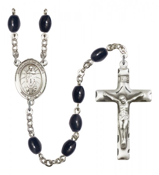 Men's Our Lady of Tears Silver Plated Rosary - Black Oval
