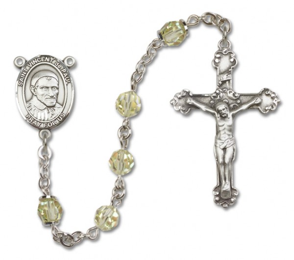 St. Vincent de Paul Sterling Silver Heirloom Rosary Fancy Crucifix - Zircon