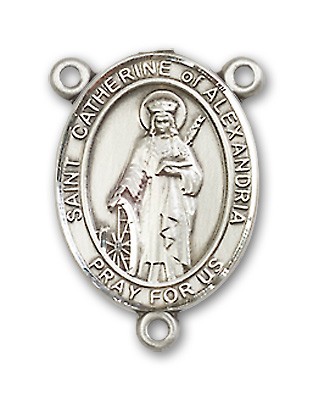 St. Catherine of Alexandria Rosary Centerpiece Sterling Silver or Pewter - Sterling Silver
