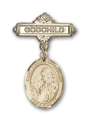 Pin Badge with St. Finnian of Clonard Charm and Godchild Badge Pin - Gold Tone