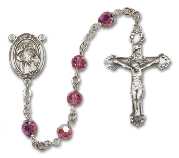 St. Ursula Sterling Silver Heirloom Rosary Fancy Crucifix - Rose