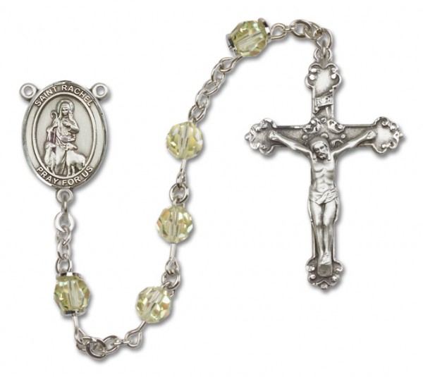 St. Rachel Sterling Silver Heirloom Rosary Fancy Crucifix - Zircon