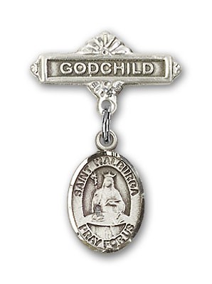 Pin Badge with St. Walburga Charm and Godchild Badge Pin - Silver tone