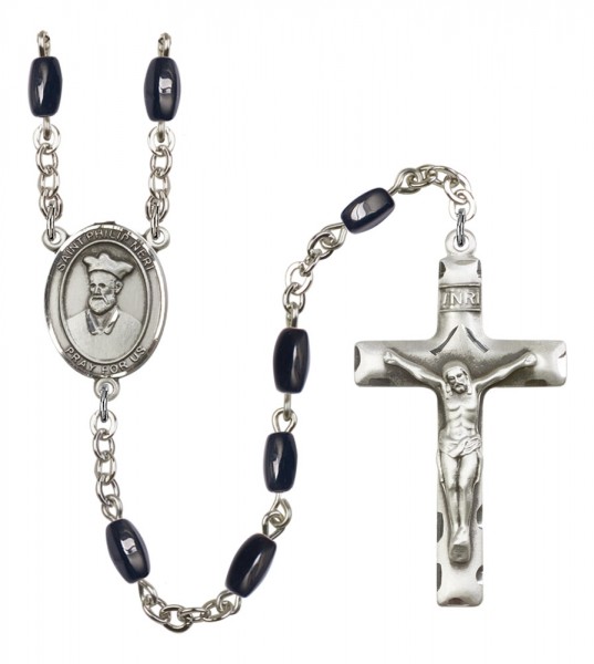 Men's St. Philip Neri Silver Plated Rosary - Black | Silver