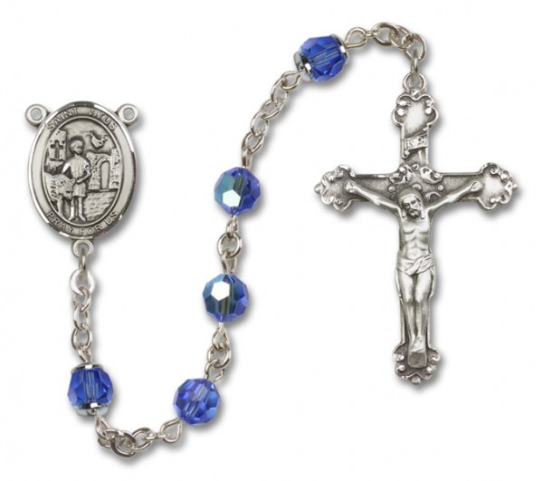 St. Vitus Sterling Silver Heirloom Rosary Fancy Crucifix - Sapphire