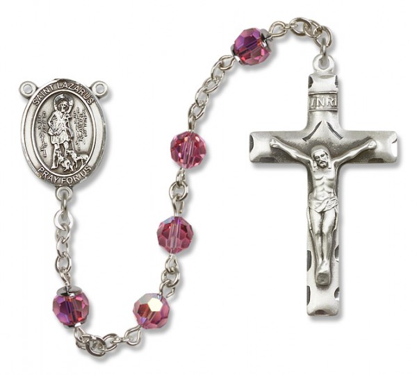 St. Lazarus Sterling Silver Heirloom Rosary Squared Crucifix - Rose