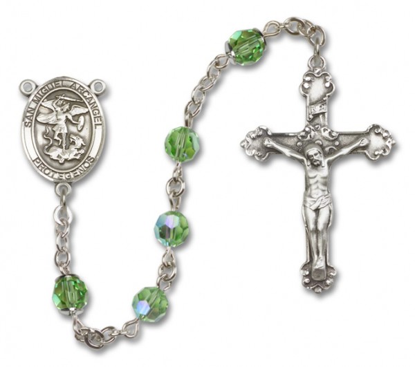 San Miguel the Archangel Sterling Silver Heirloom Rosary Fancy Crucifix - Peridot