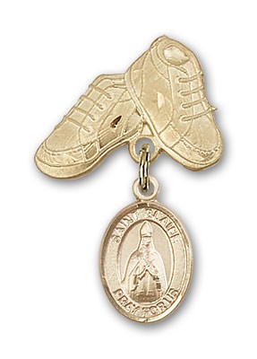 Pin Badge with St. Blaise Charm and Baby Boots Pin - 14K Solid Gold
