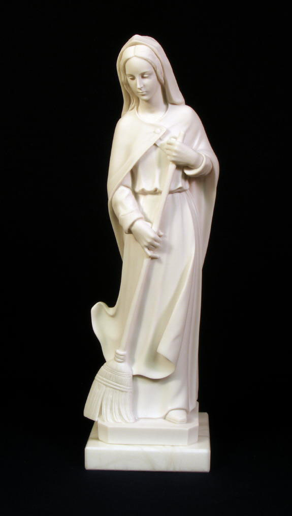 Kitchen Madonna Statue in White Alabaster on Marble Base 13 1/2 inch - White