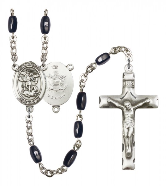 Men's St. Michael Army Silver Plated Rosary - Black | Silver
