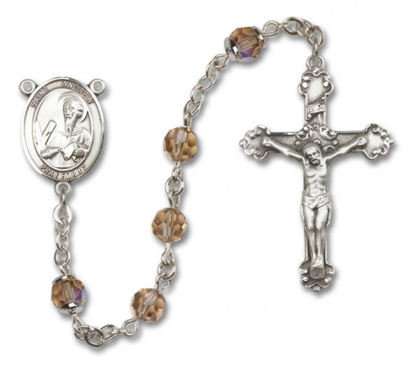St. Andrew the Apostle Sterling Silver Heirloom Rosary Fancy Crucifix - Topaz