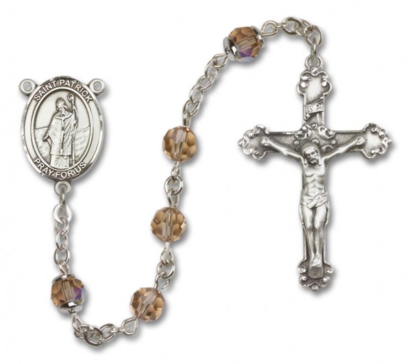 St. Patrick Sterling Silver Heirloom Rosary Fancy Crucifix - Topaz