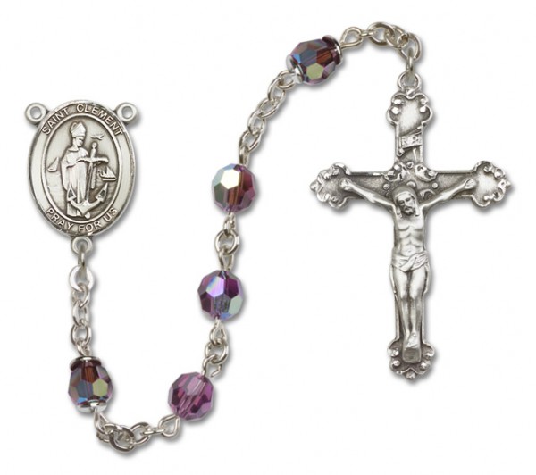 St. Clement Sterling Silver Heirloom Rosary Fancy Crucifix - Amethyst