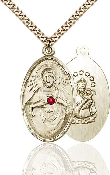 Large Oval Sacred Heart Pendant with Birthstone Options - 14KT Gold Filled