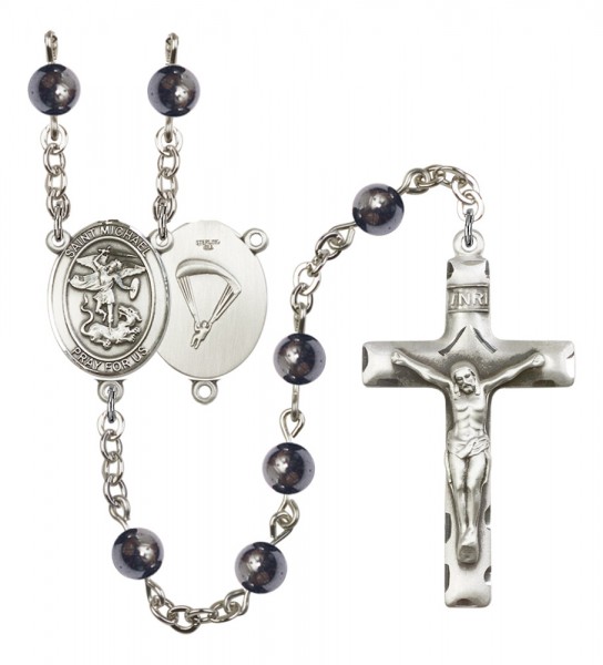 Men's St. Michael Paratrooper Silver Plated Rosary - Gray