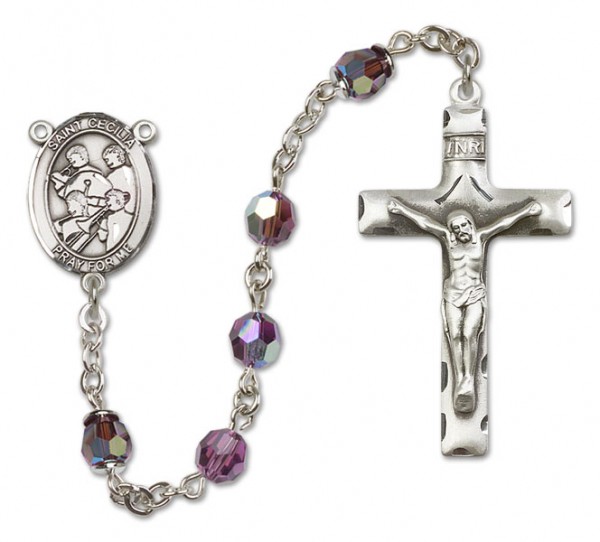St. Cecilia with Marching Band Sterling Silver Heirloom Rosary Squared Crucifix - Amethyst