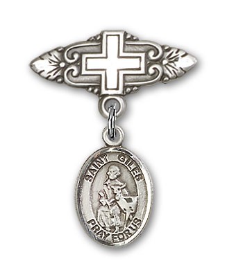 Pin Badge with St. Giles Charm and Badge Pin with Cross - Silver tone