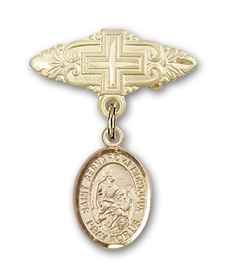Pin Badge with St. Bernard of Montjoux Charm and Badge Pin with Cross - 14K Solid Gold